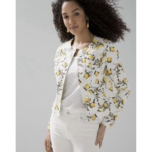 White House Black Market Lemon Print Denim Jacket Women's Large NWOT